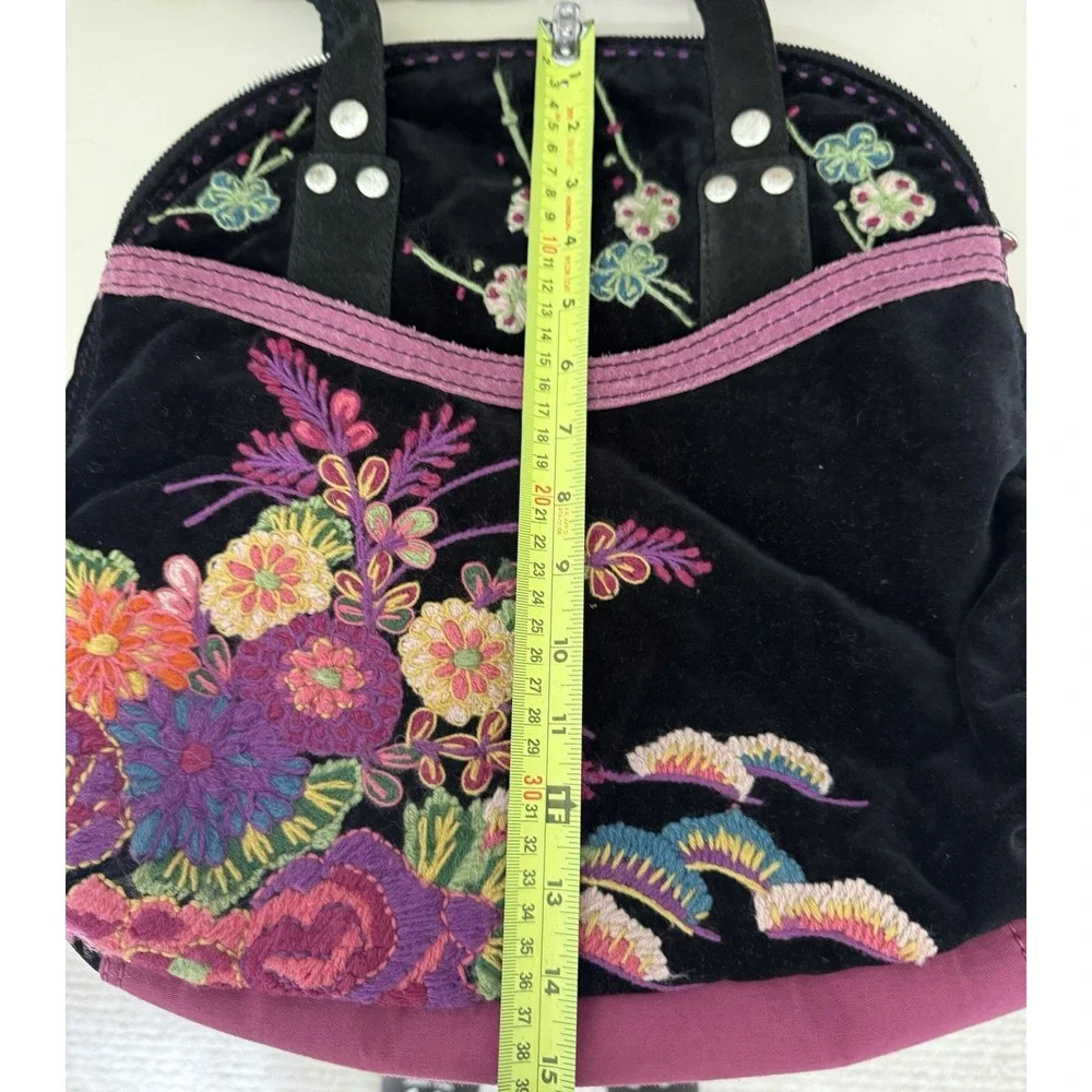 Y2k Lucky Brand Embroidered‎ Purse Velvet Suede Shoulder Bag Rare Floral